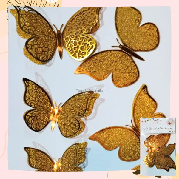 Producto - Mariposas doradas dobles x6 unidades decorativas plasticas