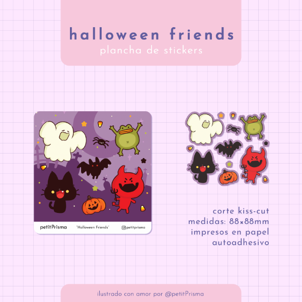 Producto - Plancha de Stickers Cuadrada "Halloween Friends"