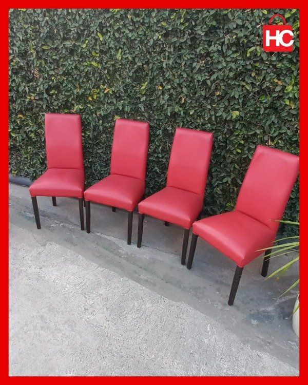 Producto - Juego de 4 sillas de comedor modernas tapizadas en ecocuero rojo patas negras - 7