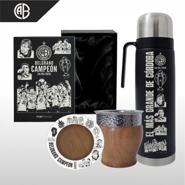 Producto - SET DE MATE + BOX PERSONALIZADO + TERMO MEDIA MANIJA BELGRANO CAMPEÓN V1 - 4