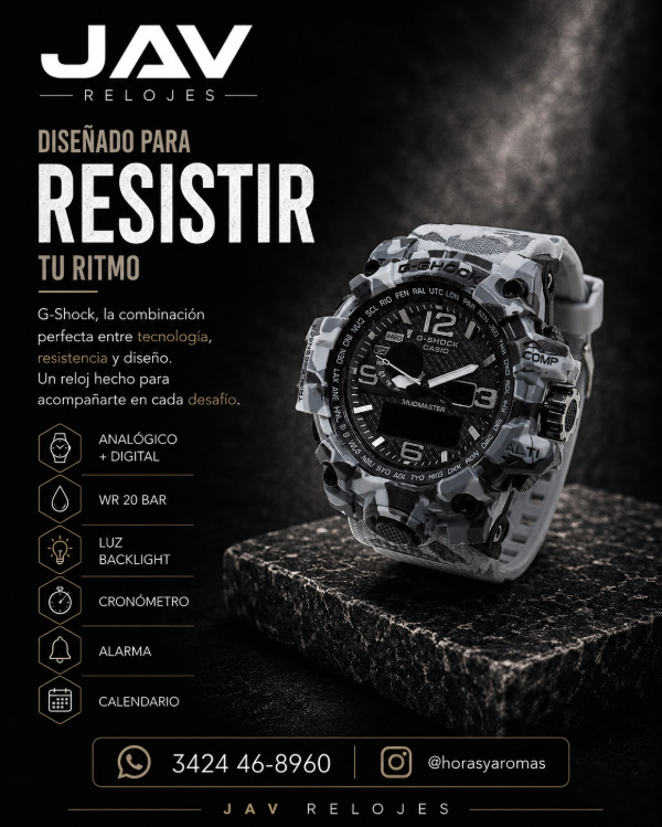 Producto - Reloj Modelo G-Shock Camuflado Gris - Hombre Deportivo Anadigi