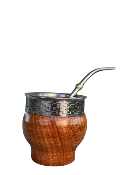 Producto - MATE IMPERIAL DE ALGARROBO CON VIROLA DE ACERO (incluye bombilla)