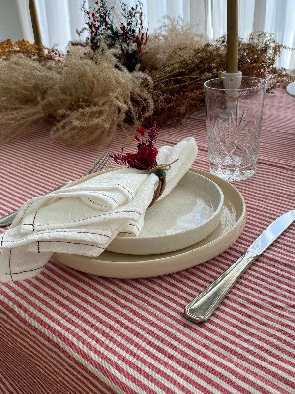 Producto - MANTEL NAVIDAD RAYAS ROJAS