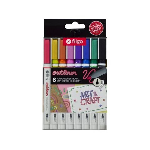 Producto - MARCADOR OUTLINER 3.0MM PLATA BORDE COLOR CAJA X8 UNIDADES FILGO