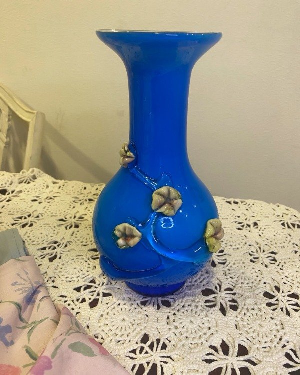 Producto - Jarrón Florero De Murano Con Relieve Turquesa