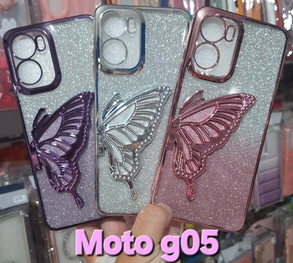Producto - Fundas mariposas brillo desmontable. Moto g05