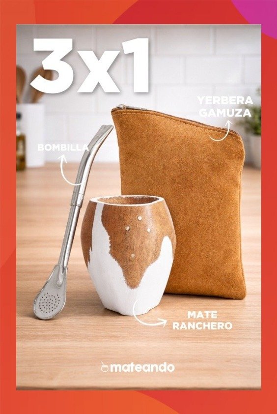 Producto - 3x1 - MATE RANCHERO + BOMBILLA + YERBERA GAMUZA