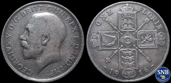 Producto - Reino Unido - 1 Florín (1916) Plata KM #817 - Casa de Sajonia-Coburgo-Gotha