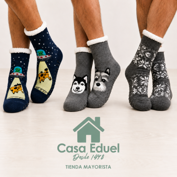 Producto - Pantumedia Corderito Interior c/Antideslizante Hombre x12 Pares