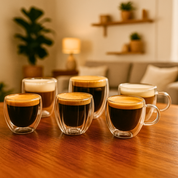 Producto - TAZA DOBLE VIDRIO 150  ml x2 (LISO/RAYADO/CON ASAS)