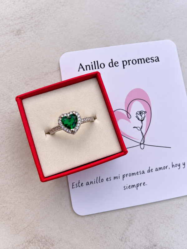 Producto - Anillo de la promesa corazón verde plateado - 1