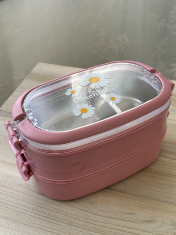 Producto - Lunchera doble piso rosa acero