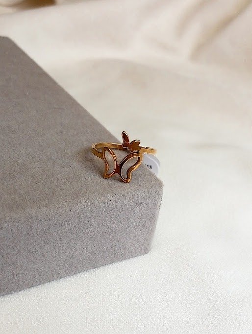 Producto - Anillo mariposas - Acero dorado