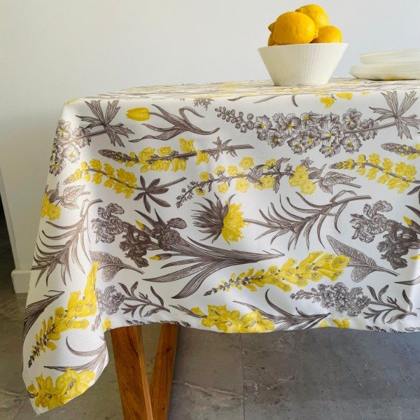 Producto - Mantel rectangular Yellow Flowers 200x135 cm para 6 personas
