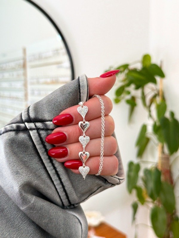 Producto - Cadenita acero blanco corazones lisos y cúbics