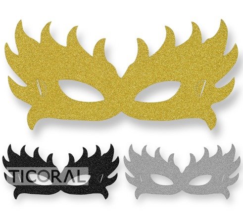 Producto - Antifaz de polipapel  con gibre X6 unidades PLATEADO y DORADO