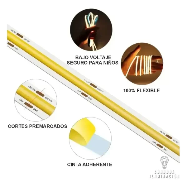 Producto - Tira LED COB Verde 5M 12V Para Decoración e Iluminación  código: LED-COB320G-12V - 3