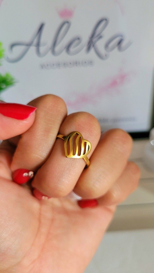 Producto - Anillo corazón Ondas (talle19)de acero dorado - 0