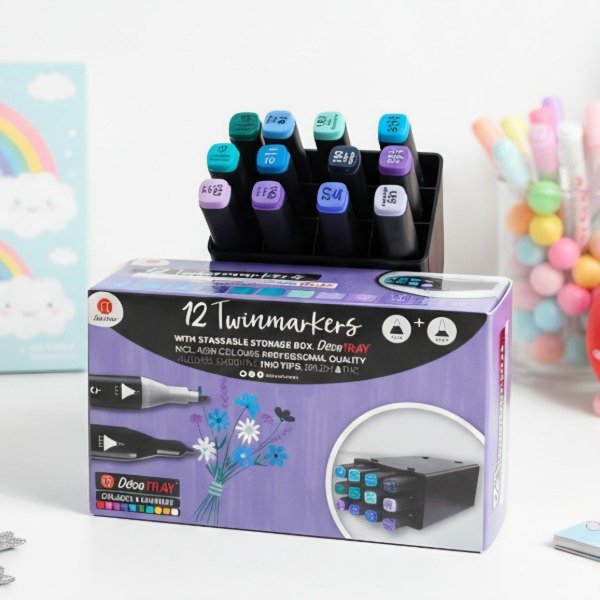 Producto - Set x12 marcadores 2 puntas con caja de almacenamiento 2