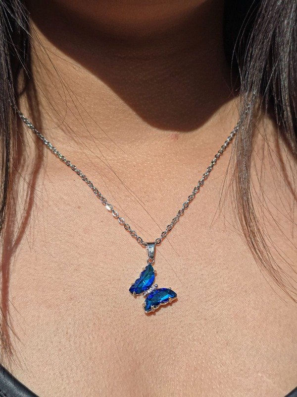Producto - Collar mariposa azul (plateado)