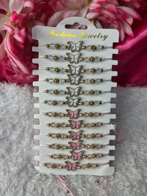 Producto - Pulsera de hilo mariposa blanca y rosa