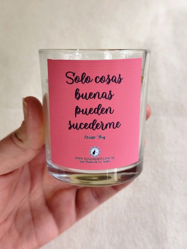 Producto - VELA "SOLO COSAS BUENAS PUEDEN SUCEDERME" - Con pirita, cuarzo cristal. 250ml - 1