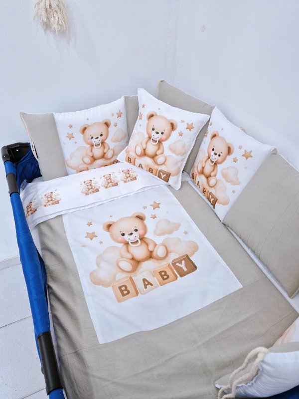 Producto - Set de cuna personalizado Osito gris/blanco