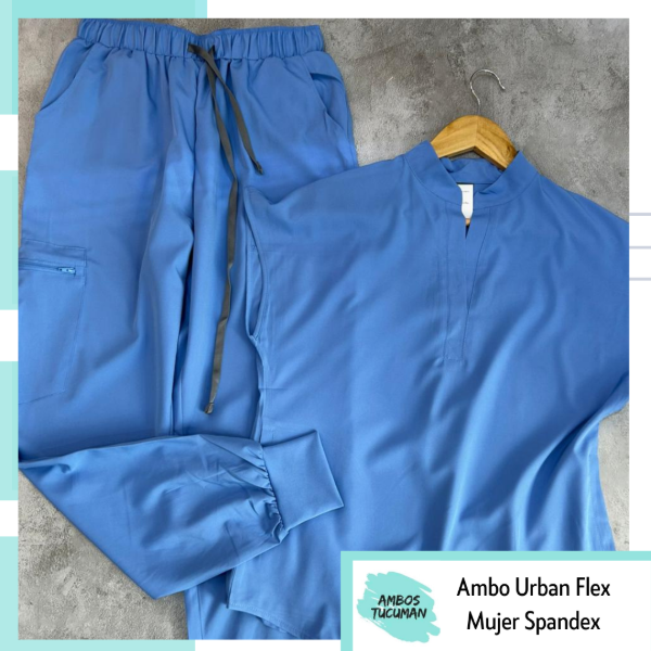 Producto - Ambo Urban Flex - Celeste Liso (cuello mao)