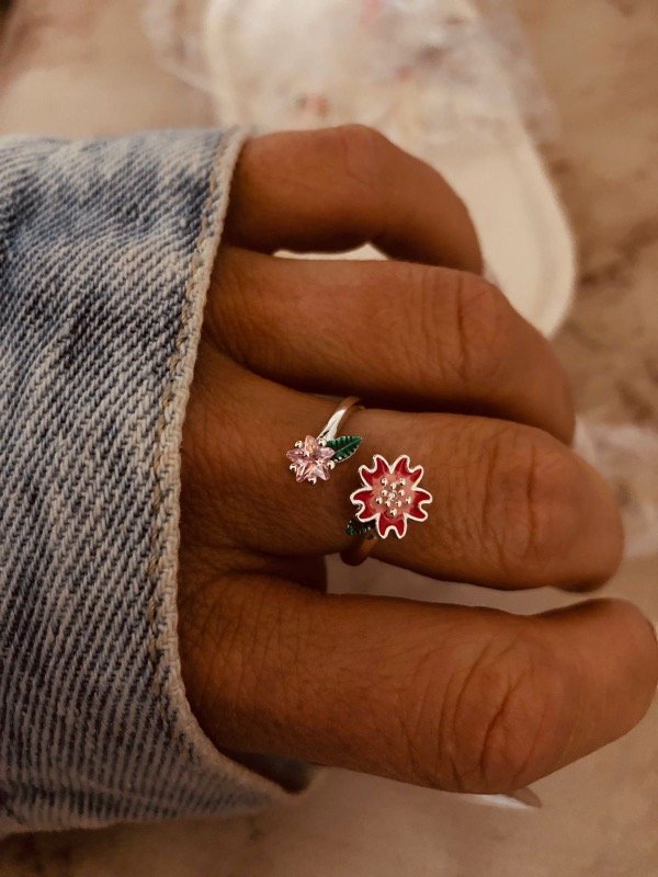 Producto - Anillo Flores + Star rosa bebé regulable Plata 925
