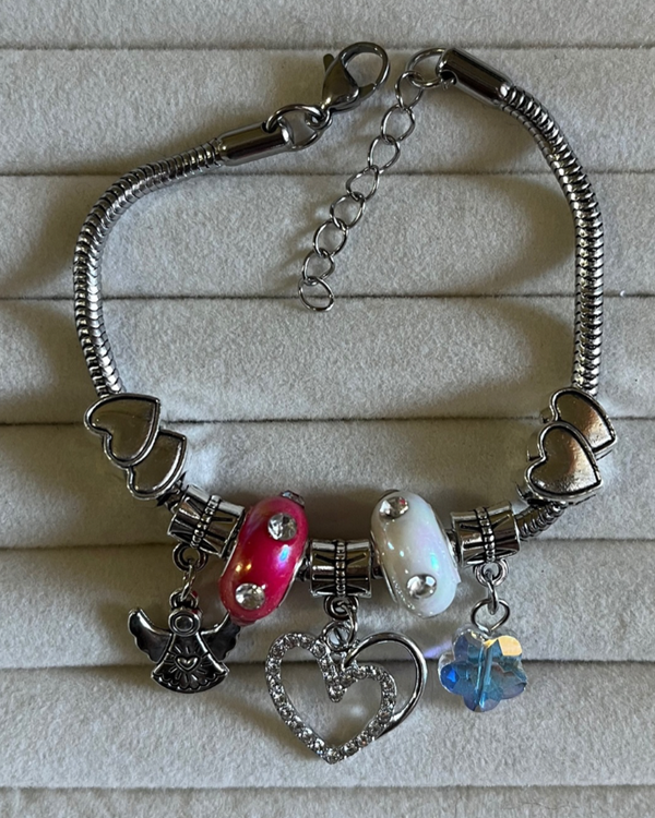 Producto - Pulsera charms corazón strass de acero quirúrgico 16-20cm