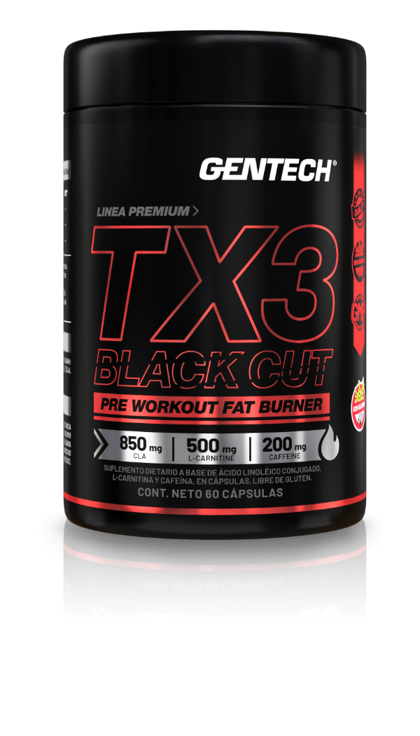 Producto - Tx3 Black Cuts Quemador Gentech 60 caps Carnitina + Cla + Cafeina