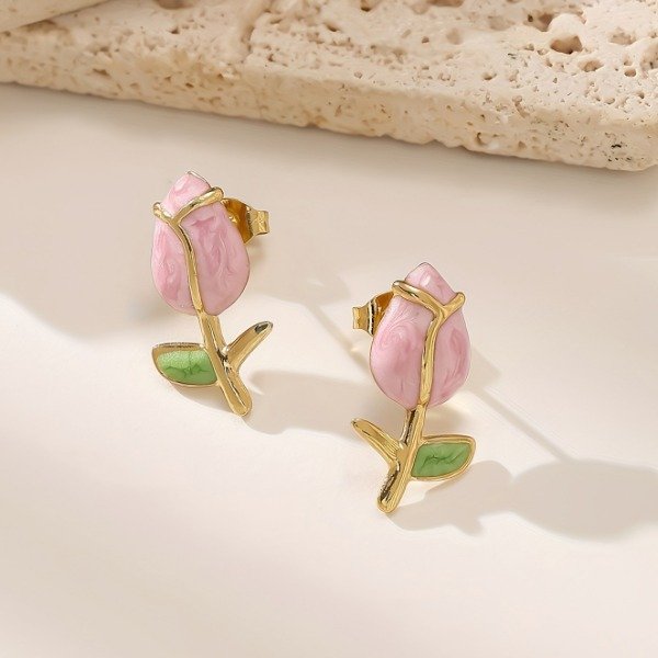 Producto - Aros tulipan rosa dorados - Acero