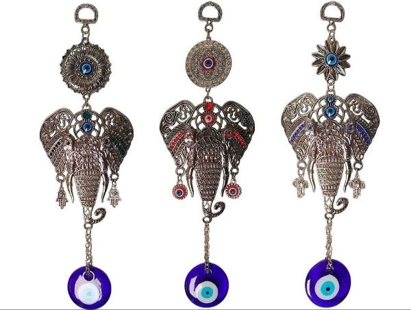 Producto - Colgante elefante hindu calado ojo turco y stras 25cm