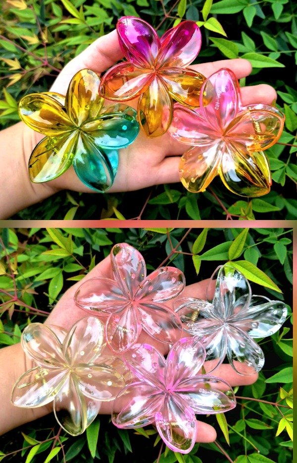 Producto - Broche Flor Hawaii trasp. y comb. 8 cm