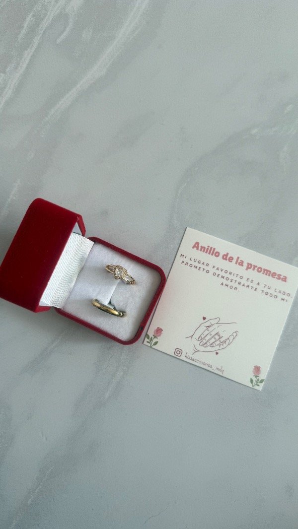 Producto - Caja de anillos de la promesa con anillo corazón cubic y alianza AD