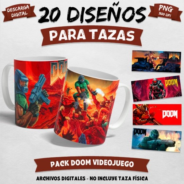 Producto - Pack 20 Diseños / Plantillas Para Tazas De Doom VideoJuego Sublimación