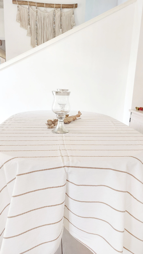 Producto - MANTEL TUSOR BLANCO RAYAS BEIGE