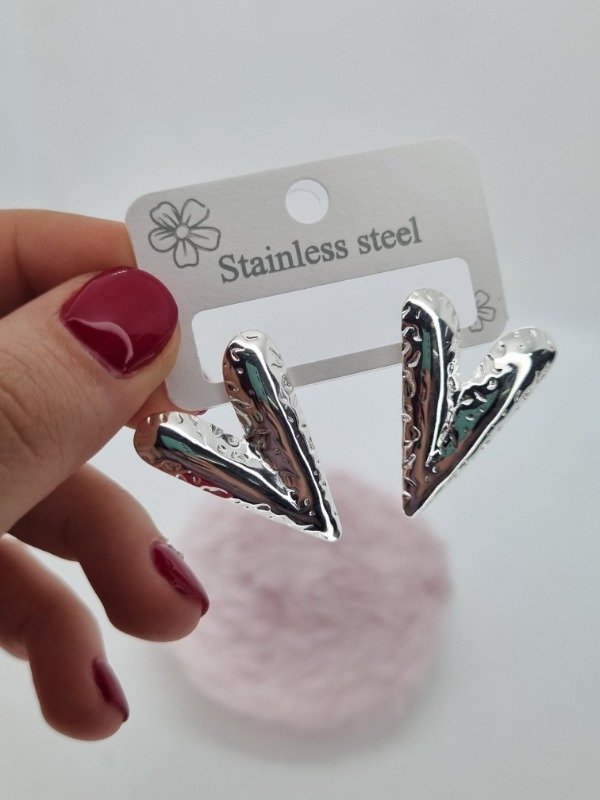 Producto - Aros acero blanco pasante corazon plano alarg text gde