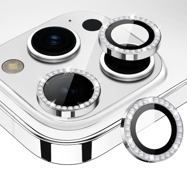Producto - Protector de Cámara para IPhone 15 Pro / 15 Pro Max - con Strass Plateado