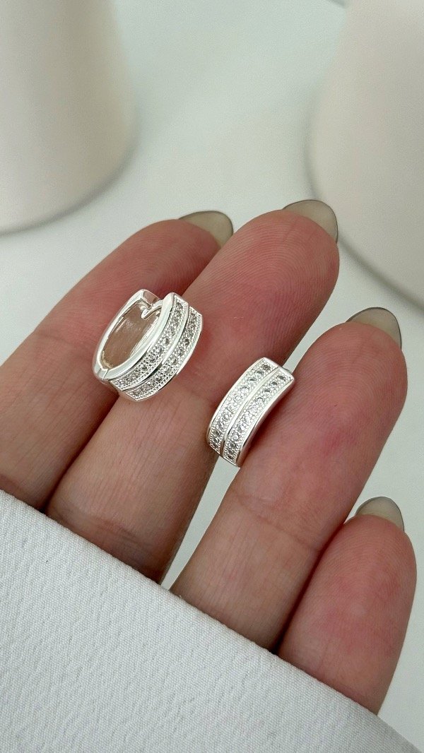 Producto - Argollas 1,5cm cinta doble hil cubic ACERO BLANCO