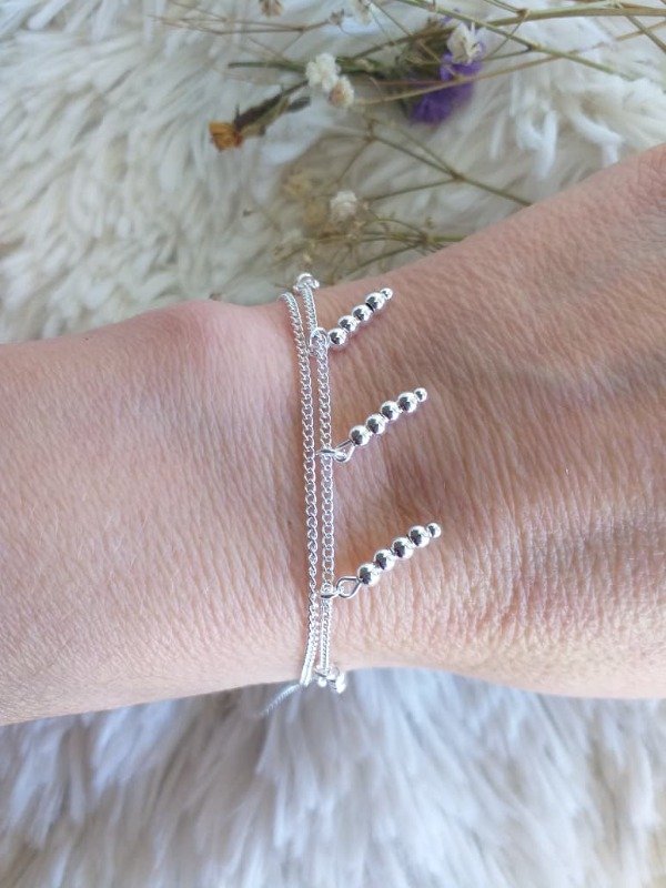 Producto - ABP089 Pulsera doble Cadena con Bolitas colgantes