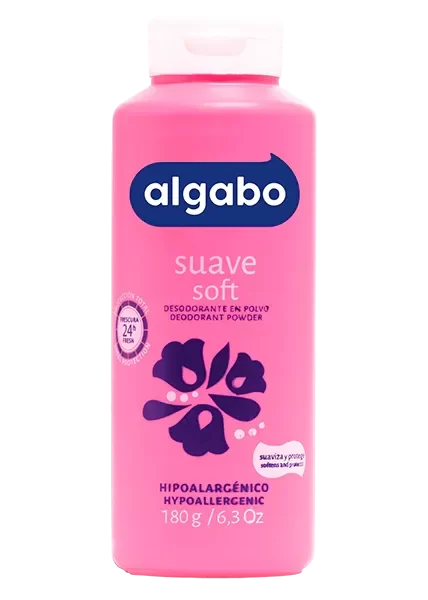 Producto - Deo polvo ALGABO ROSADO SUAVE 180gr