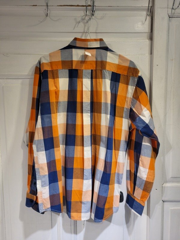 Producto - Camisa LA ARGENTINA cuadrille azul y naranja- Talle L- PRECIO: 27X - 2