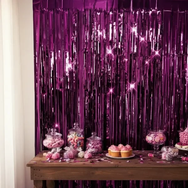 Producto - Cortina Fucsia LLuvia Material Metalizado