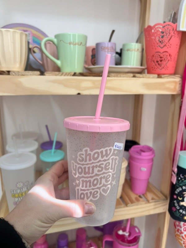 Producto - Vaso con glitters sorbete ROSA