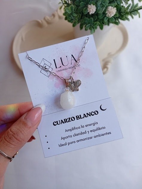 Producto - Collar piedra cuarzo blanco - Acero quirúrgico