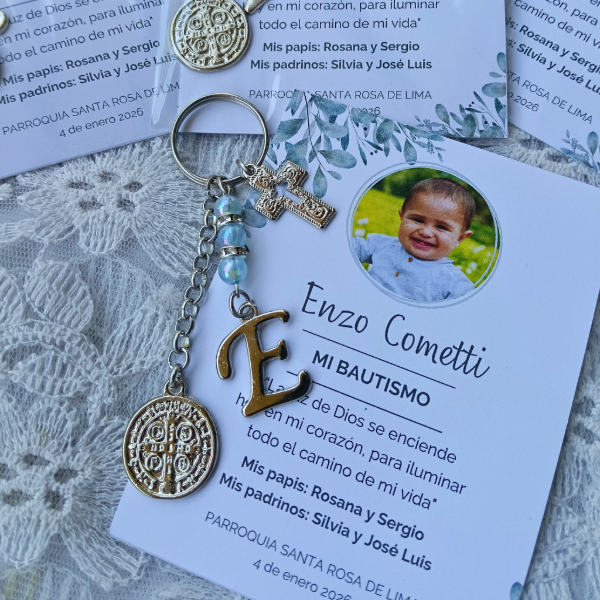 Producto - Llavero San Benito mas tarjeta, personalizada