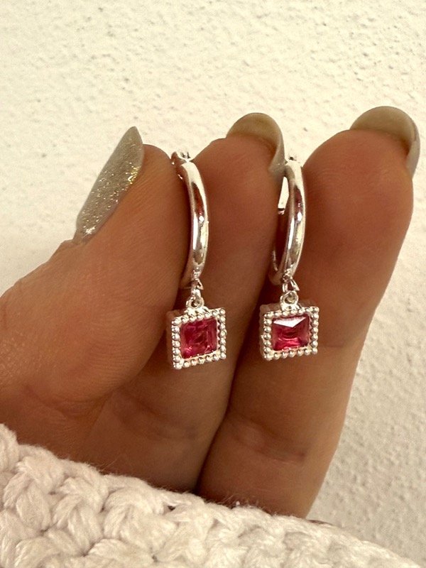 Producto - AB1612 Aros argollitas cubil fucsia acero blanco