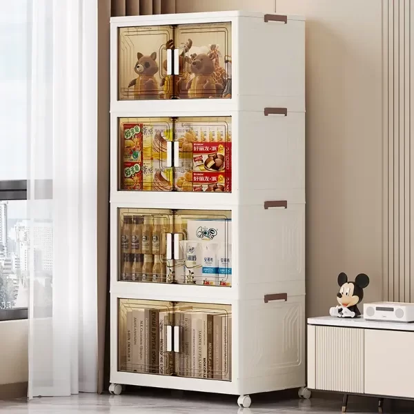 Producto - Cajón Estante Organizador Apilable Plegable C Puerta 4 Pisos