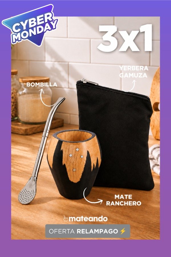 Producto - 3x1 - MATE RANCHERO BLACK + BOMBILLA + YERBERA GAMUZA BLACK - 0